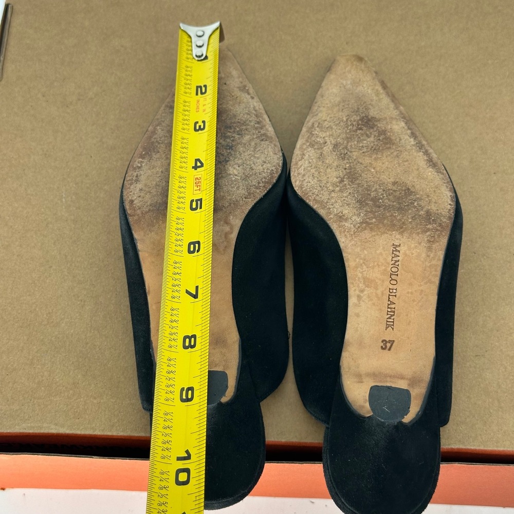 Y2K Manolo Blahnik Black Suede Leather Pointed Low Kitten Mule 2" Heel EU 37 - Picture 5 of 9